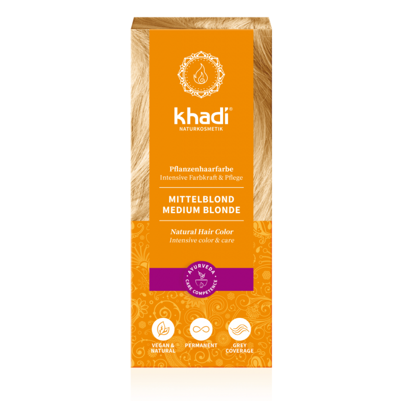 Augaliniai šviesių ar žilų plaukų dažai Medium Blond, Khadi, 100g