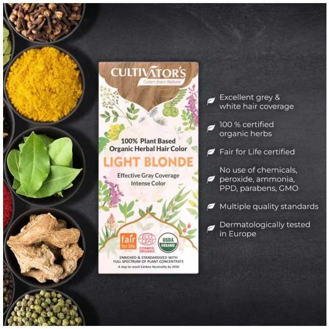 Augaliniai šviesūs plaukų dažai Light Skirtas šviesiems plaukams, Cultivator's, 100g