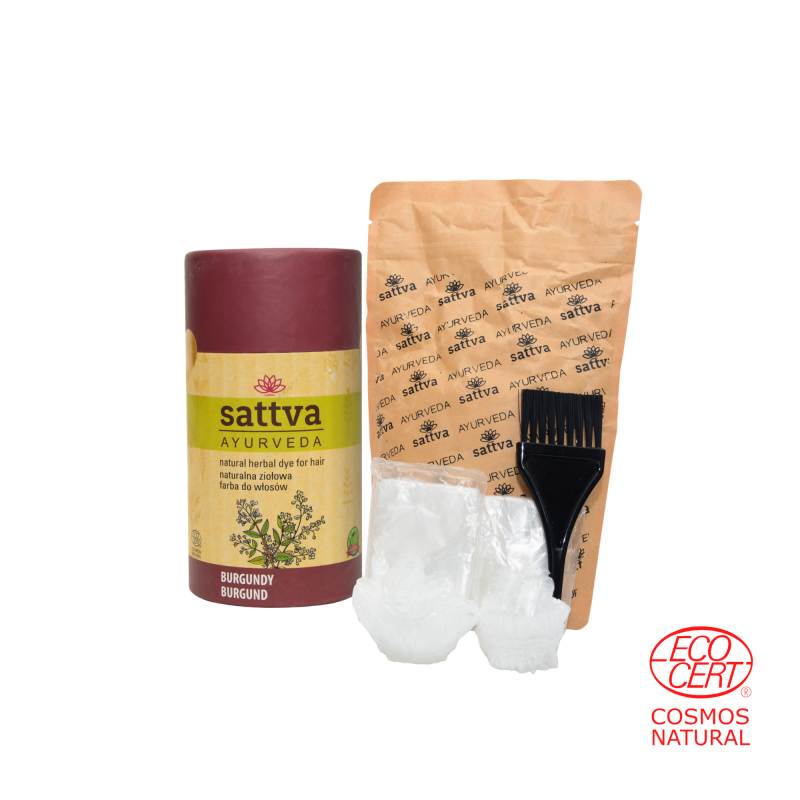 Augaliniai tamsiai raudonai violetinės spalvos plaukų dažai Burgundy, Sattva Ayurveda, 150g