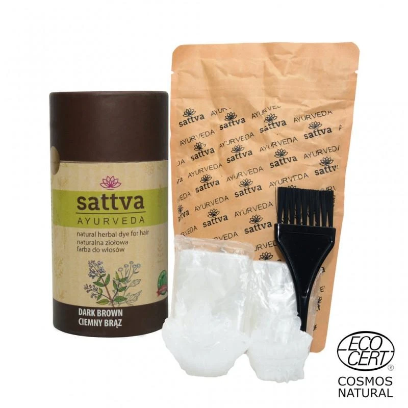 Augaliniai tamsiai rudi plaukų dažai Dark Brown, Sattva Ayurveda, 150g
