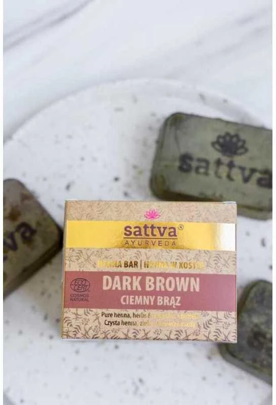 Augaliniai tamsiai rudi plaukų dažų kubeliai Henna Bar, Sattva Ayurveda, 3x80g
