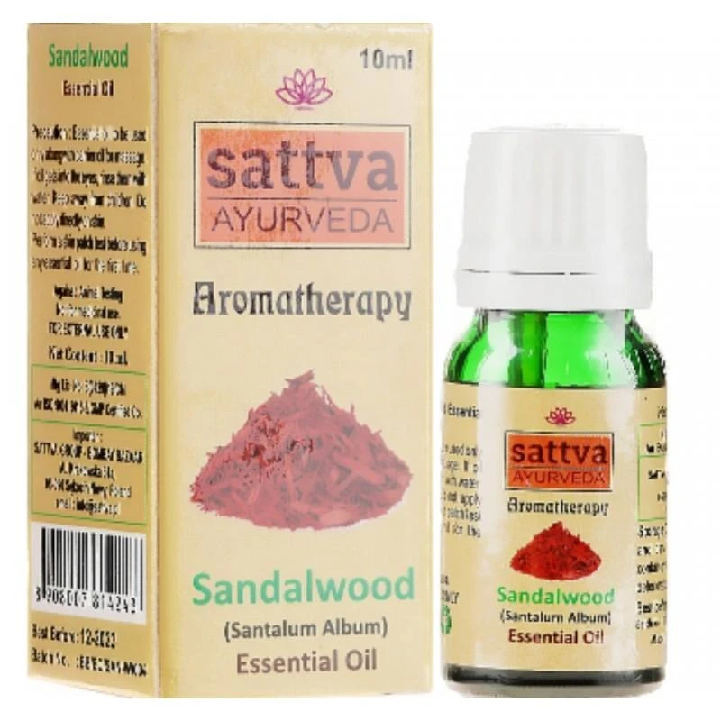 Sattva Ayurveda santalo aliejus – buteliukas ir pakuotė