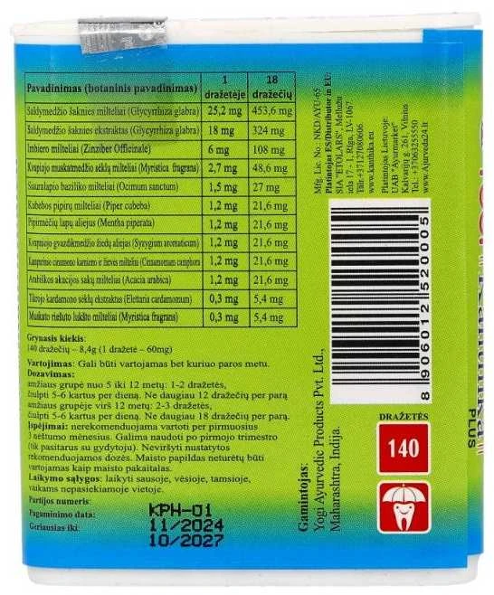 Čiulpiamosios dražetės gerklei Kanthika Plus, Yogi, 140 dražečių