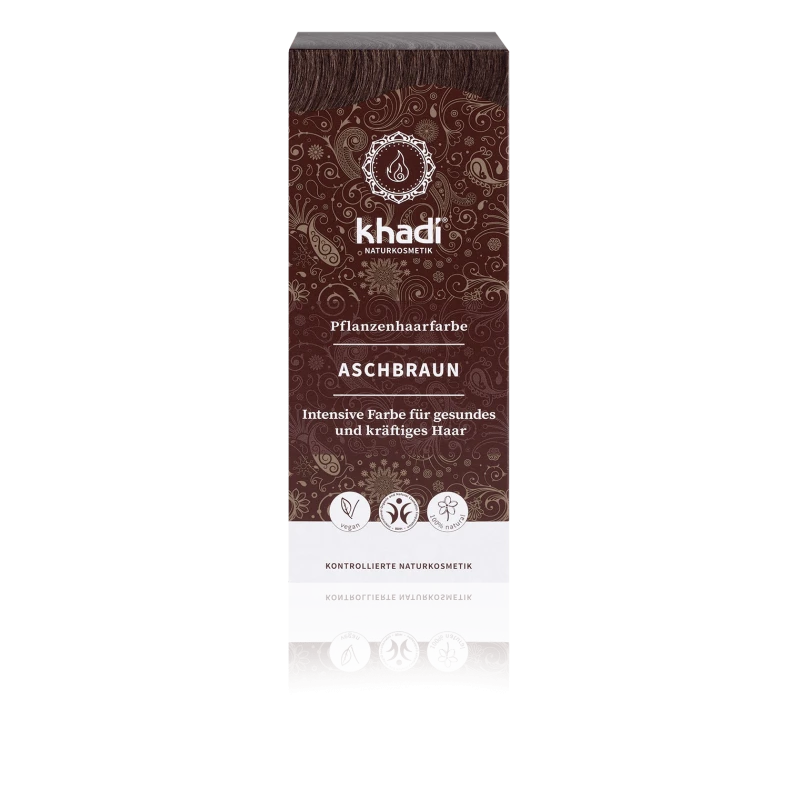 Augaliniai pelenų rudumo spalvos plaukų dažai Ash Brown, Khadi, 100g