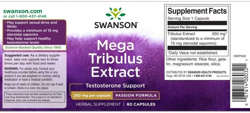 Gulsčioji ragužė Mega Tribulus Extract, Swanson, 250mg, 120 kapsulių