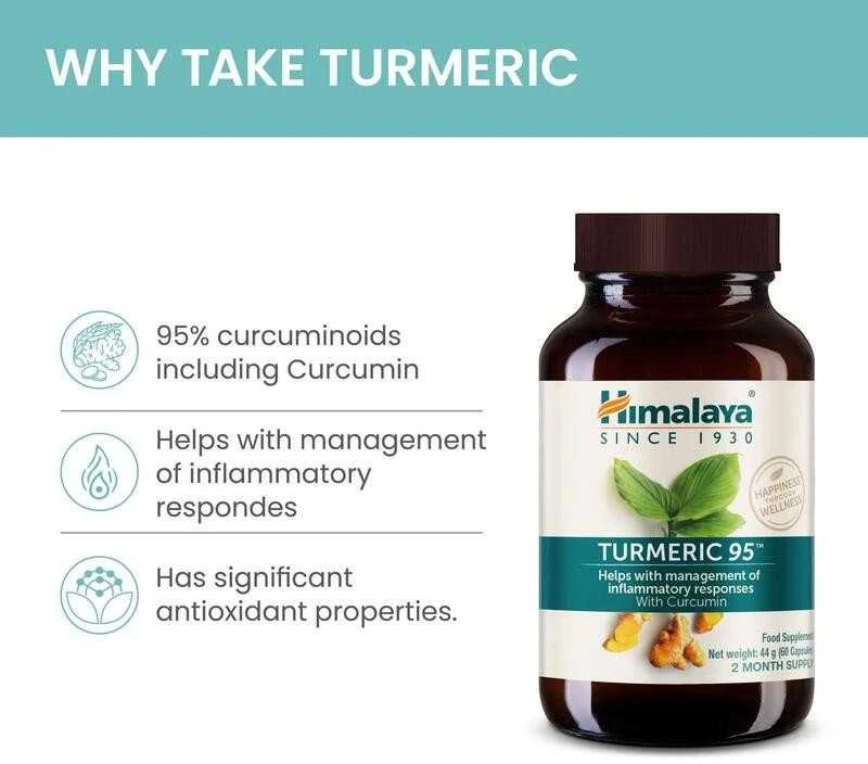 Himalaya Herbals Ciberžolė Turmeric 95 Organic, Himalaya, 60 kapsulių