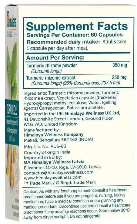 Himalaya Herbals Ciberžolė Turmeric 95 Organic, Himalaya, 60 kapsulių