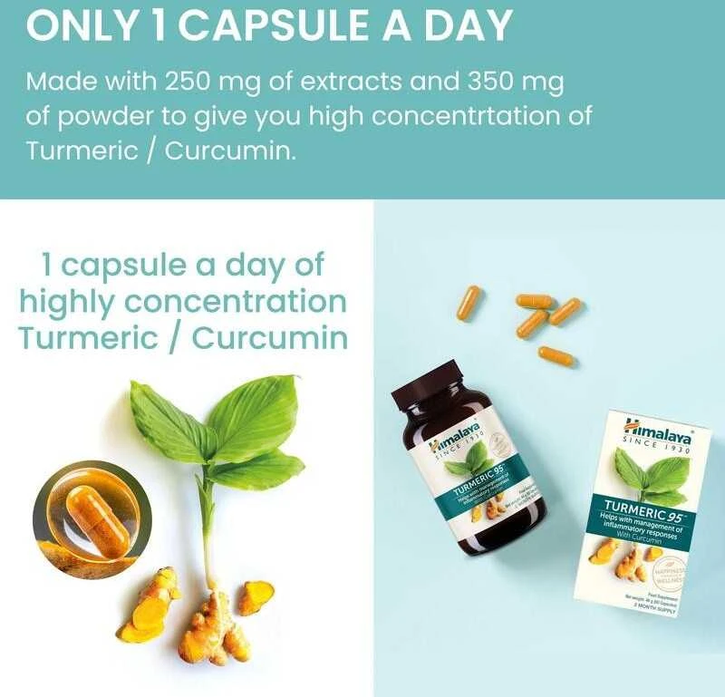 Himalaya Herbals Ciberžolė Turmeric 95 Organic, Himalaya, 60 kapsulių