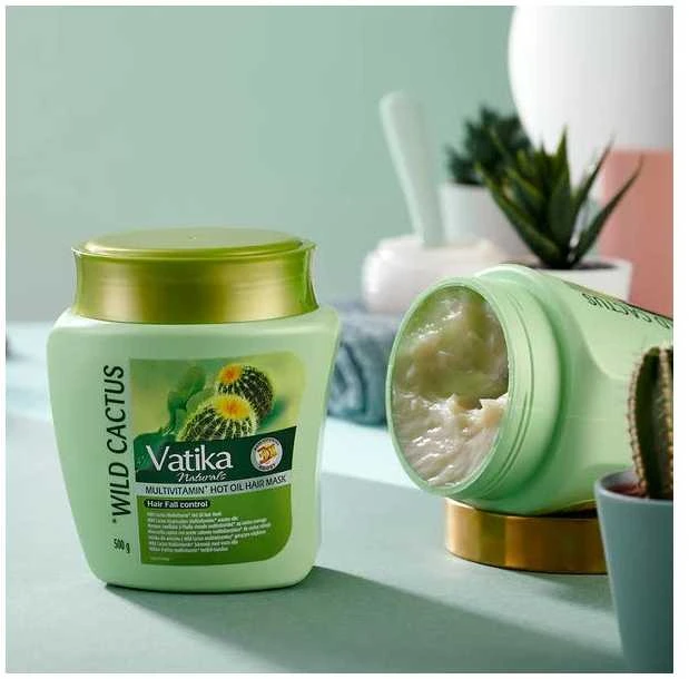 Karšto aliejaus kaukė slenkantiems plaukams Wild Cactus, Dabur Vatika, 500g
