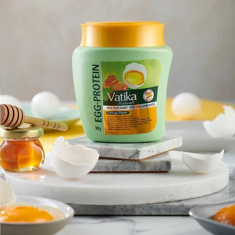 Kiaušinių baltymų ir karšto aliejaus plaukų kaukė Multivitamin, Dabur Vatika, 500g