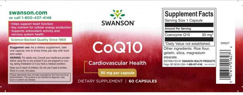 Kofermentas Q10, Swanson, 30mg, 60 kapsulių