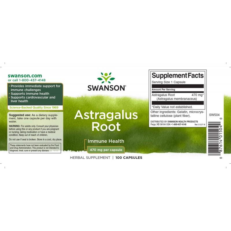 Kulkšnės šaknis Astragalus Root, Swanson, 470mcg, 100 kapsulių