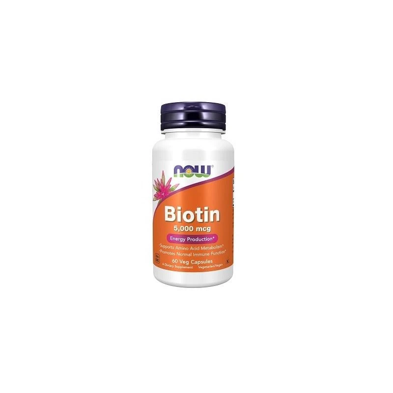 Maisto papildas Biotin 5000 mcg, NOW, 60 kapsulių