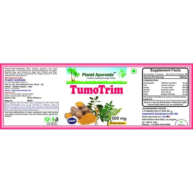 Ayumi Naturals Maisto papildas TumoTrim, Planet Ayurveda, 60 kapsulių
