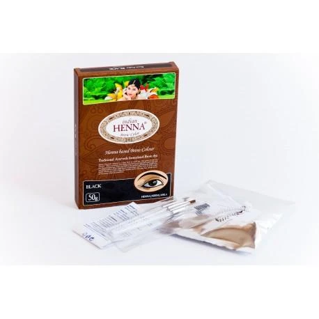 Pagaminta Indijoje pagal Elfam Herbalshop SIA, Latvija užsakymą Natūralūs juodi chna antakių dažai Brow Juodas, Indian Henna, 50g