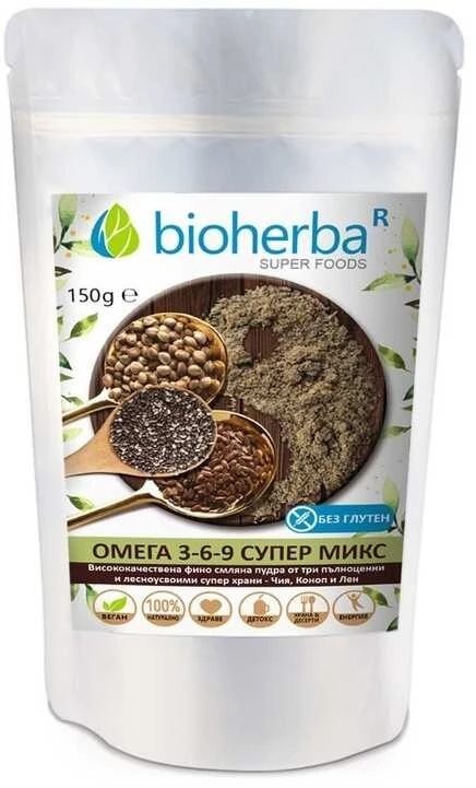 Grandininis pjūklas Omega 3-6-9 super mišinio milteliai, Bioherba, 150g