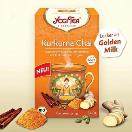 Yogi Tea Kurkuma Chai pakuotė su prieskoniais