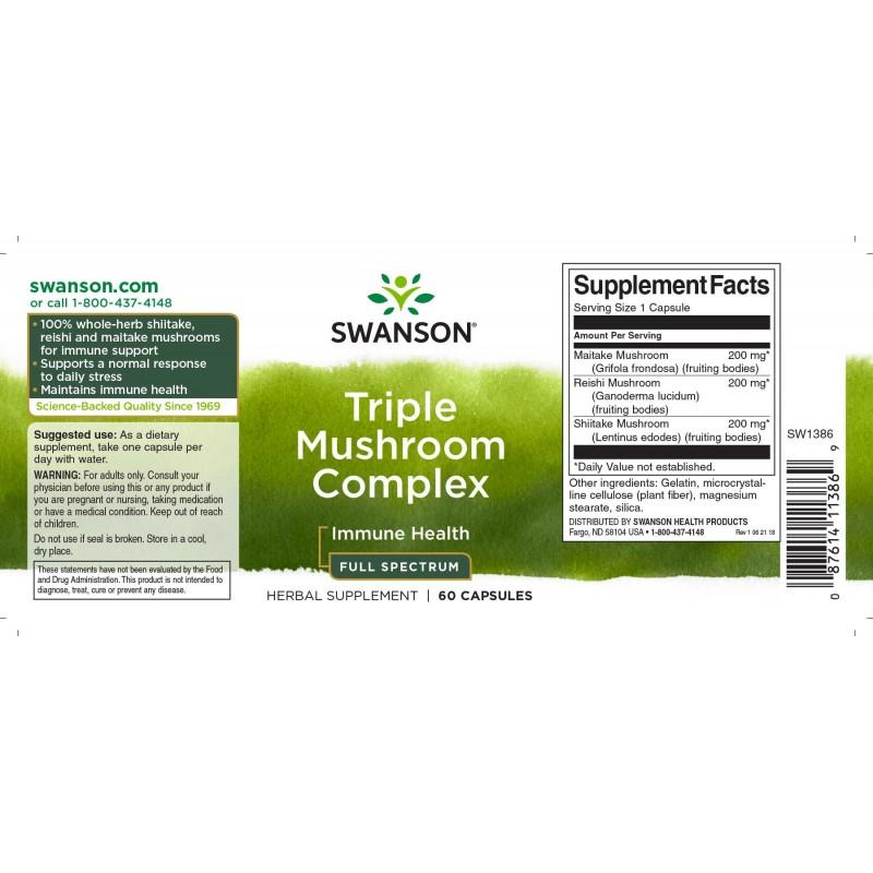 Trijų grybų kompleksas Triple Mushroom, Swanson, 600mg, 60 kapsulių