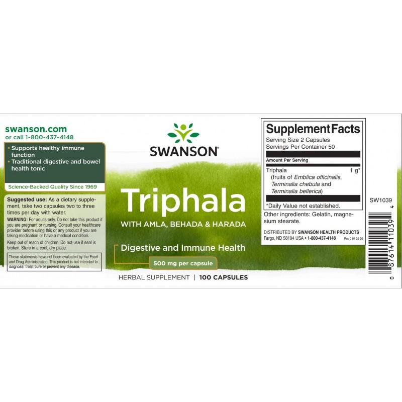Triphala, Swanson, 500mg, 100 kapsulių