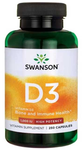 Vitaminas D3 1000TV, 25 mcg, Swanson, 250 kapsulių