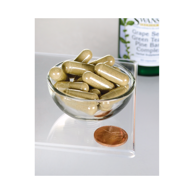 Vynuogių sėklų, Žaliosios arbatos ir Pušies žievės kompleksas, Swanson, 475 mg, 60 kapsulių