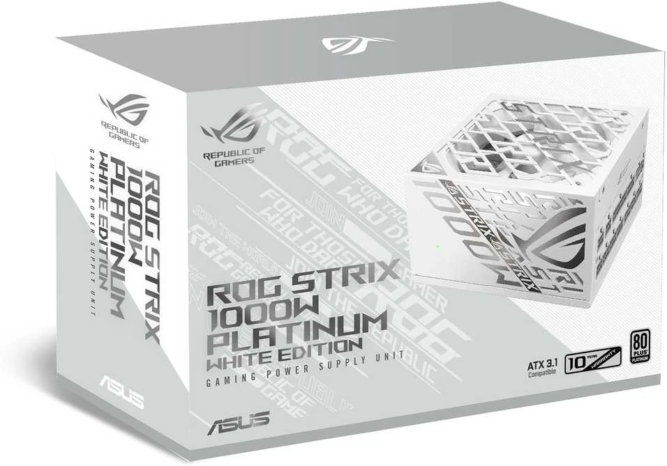 ASUS ROG Strix 1000W Platinum, 80 PLUS Platinum power supply, modular, PCIe 5.1 – 1,000 watts, baltas