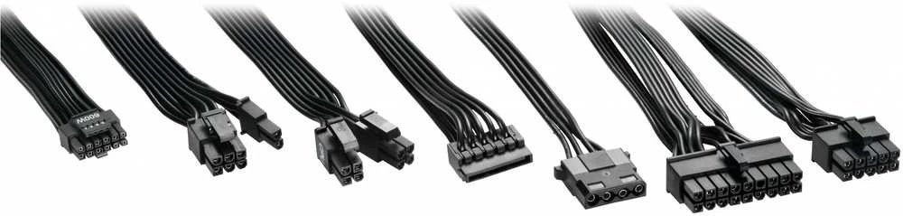 „Sharkoon Rebel P20 1000W“, kompiuterio maitinimo šaltinis - juodas, 1x 12 kontaktų didelio galingumo jungtis, 4x PCIe, kabelių valdymas, 1000 vatų