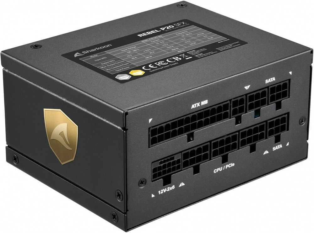 1000W Sharkoon Rebel P20 SFX 1000W (juodas, 1x 12 Pin High Power Anschluss, 2x PCIe, Kabelmanagement, 1000 Watt)