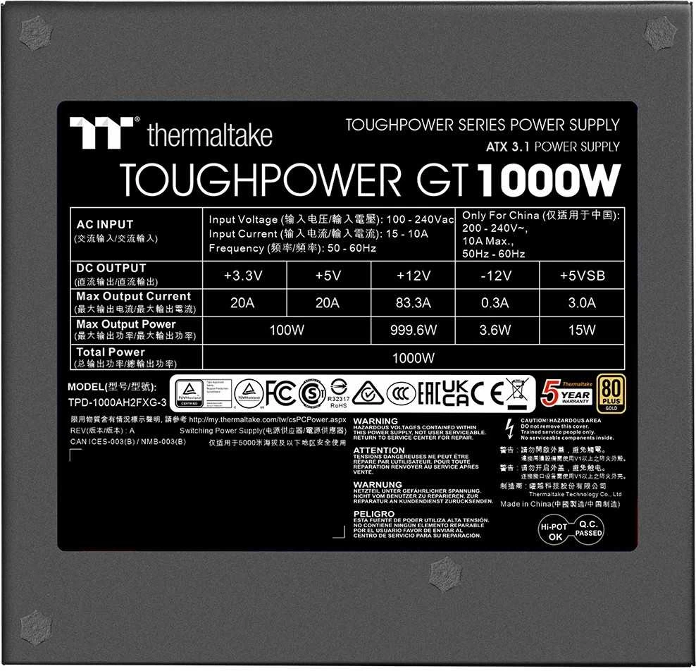 1000W Thermaltake Toughpower GT 1000W ATX3.1/GEN5 80+G BK
