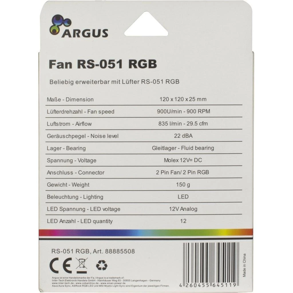 Inter Tech Argus RS-051 RGB ventiliatorius (88885508)