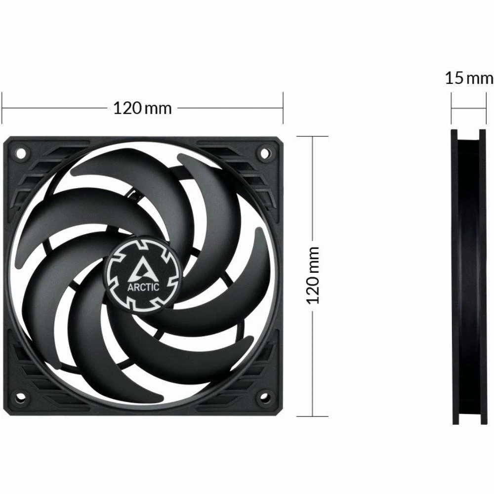 ARCTIC P12 SLIM PWM PST korpuso ventiliatorius, 4-pin, 120mm, siauras, juodas