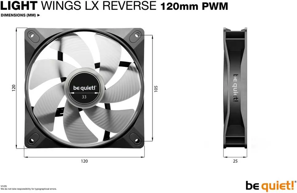 be quiet! LIGHT WINGS LX 120mm PWM Reverse, juoda