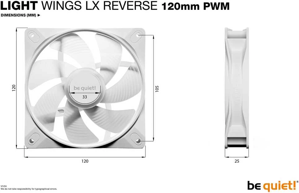 be quiet! Light Wings LX 120 mm PWM Reverse Baltas Kompiuterio dėklas Fan 12 cm 1 pc(s)