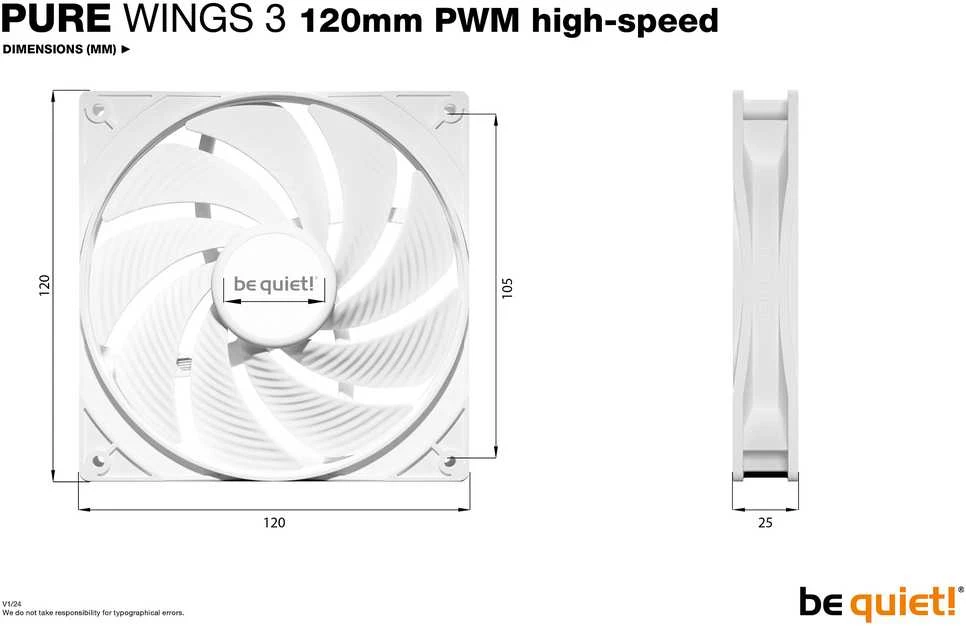 Be Quiet! tyliai! PURE WINGS 3 120 mm PWM didelio greičio, balta
