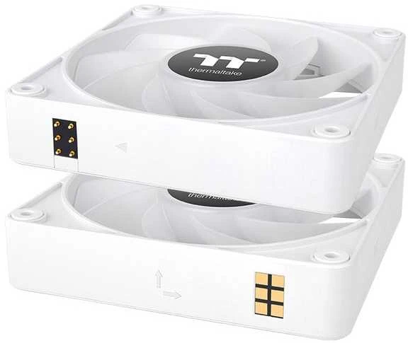 Du balti Thermaltake CT120 EX ventiliatoriai sujungimo kampu