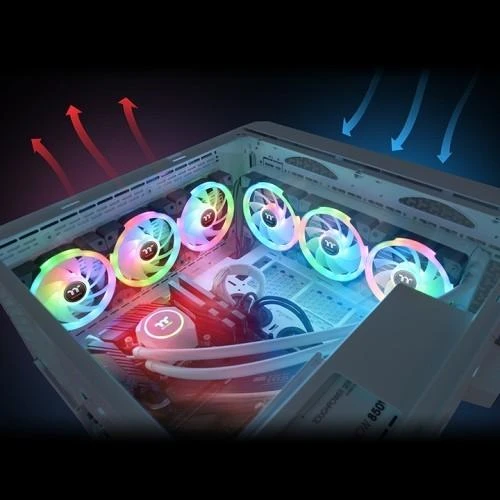 Thermaltake SWAFAN EX12 RGB su oro srauto indikacija
