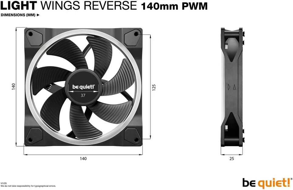 be quiet! LIGHT WINGS 140mm PWM Reverse, juoda