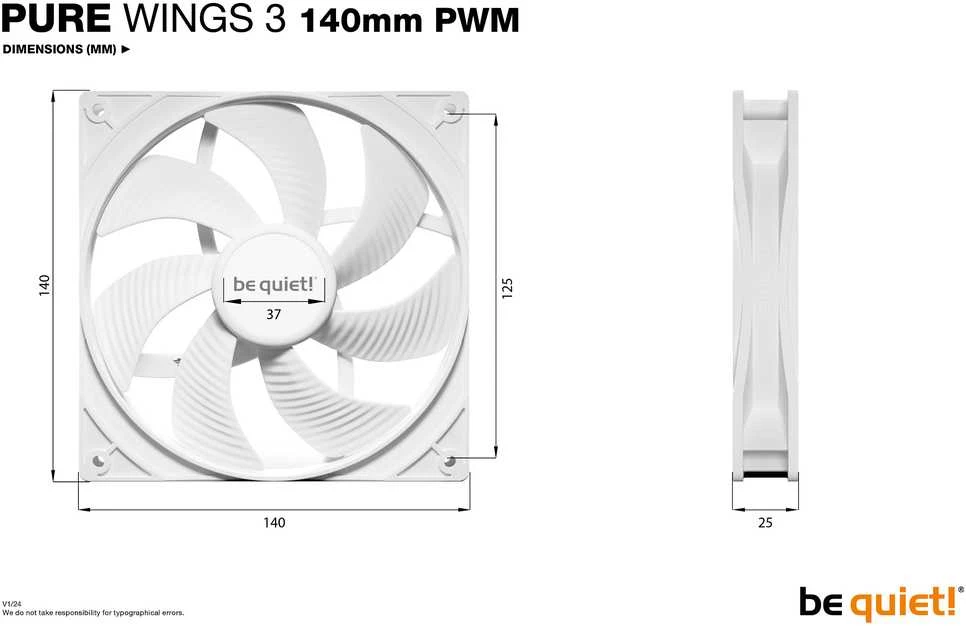 be quiet! PURE WINGS 3 140mm PWM, balta