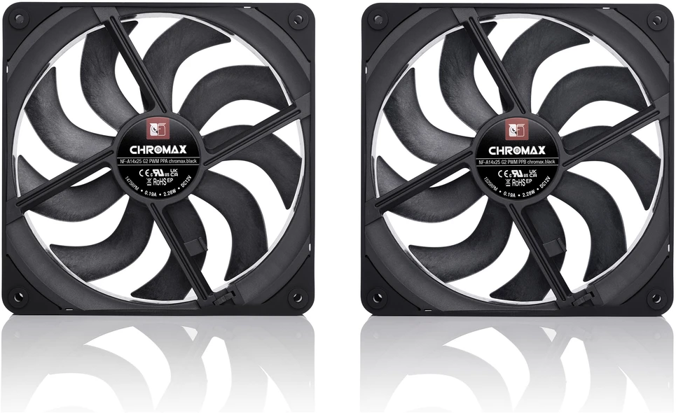 Noctua 140mm NF-A14x25 G2 PWM Sx2 PP chromax.juodas leidimas - dviejų ventiliatorių komplektas