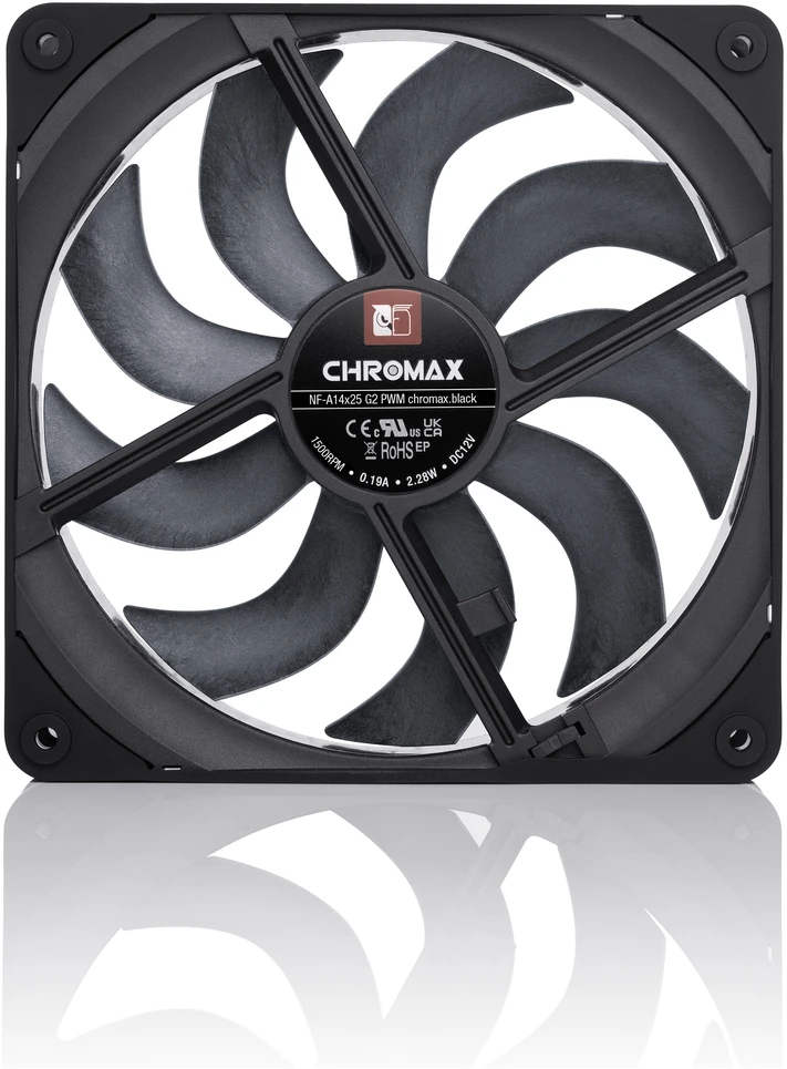 Noctua NF-A14X25 G2 chromax.juodas Fan, PWM, LCP – juodas, 140mm