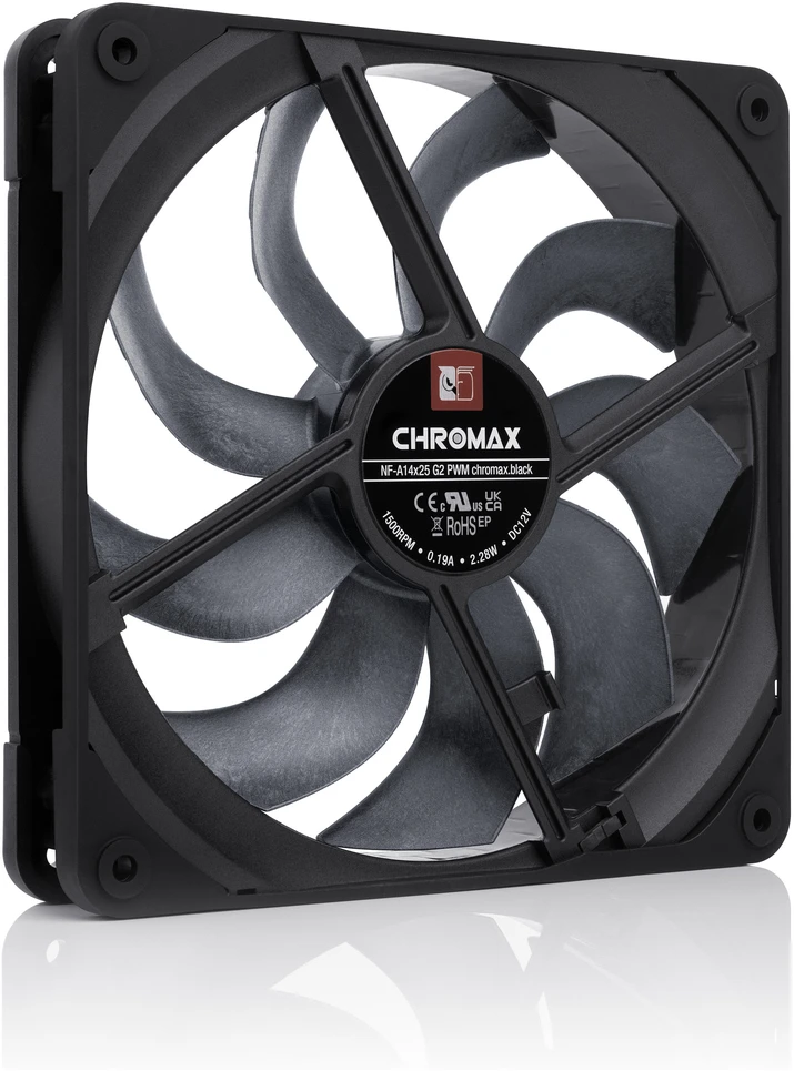 Noctua NF-A14X25 G2 chromax.juodas Fan, PWM, LCP – juodas, 140mm