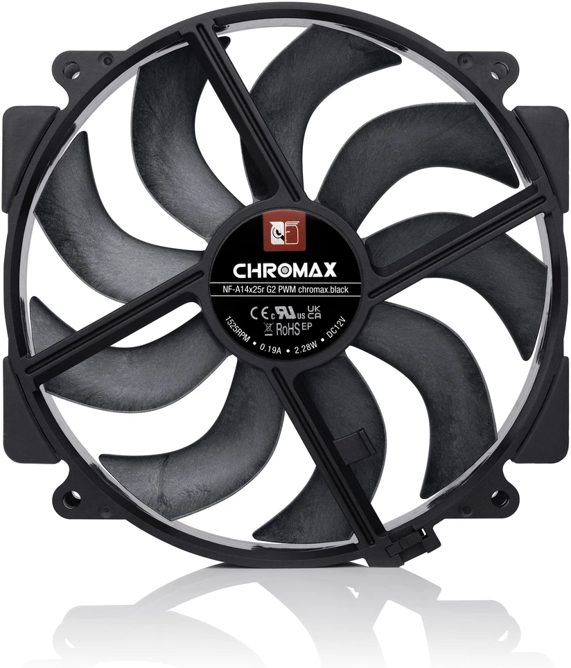 Noctua NF-A14X25r G2 PWM chromax.juodas fan, LCP – juodas, 140mm