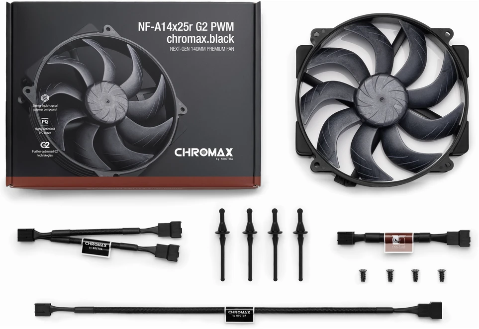 Noctua NF-A14X25r G2 PWM chromax.juodas fan, LCP – juodas, 140mm