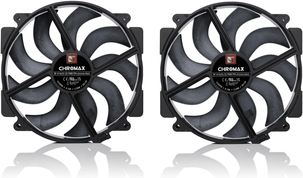 Noctua NF-A14X25r G2 PWM Sx2-PP chromax.juodas fan, LCP – juodas, 140mm, 2-pack