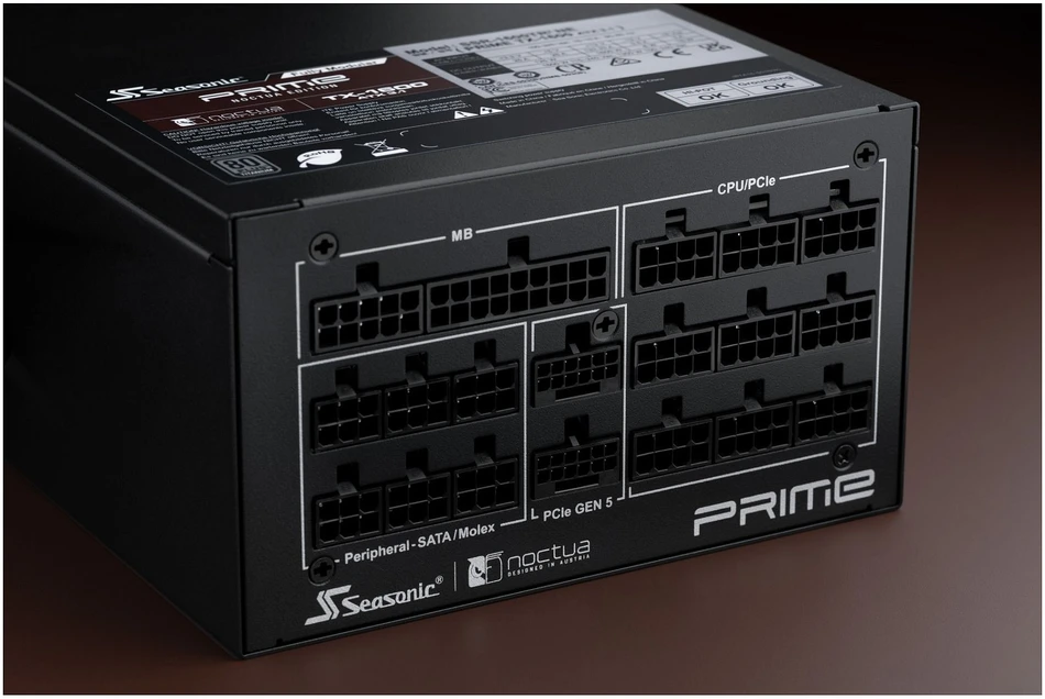 „Seasonic Prime TX-1600 Noctua Edition“ maitinimo šaltinis, „80 PLUS Titanium“, modulinis, ATX 3.1, PCIe 5.0 × 1600 vatų