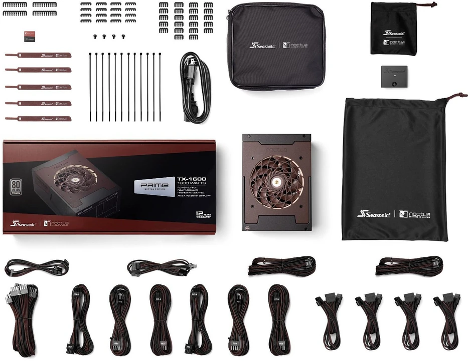 „Seasonic Prime TX-1600 Noctua Edition“ maitinimo šaltinis, „80 PLUS Titanium“, modulinis, ATX 3.1, PCIe 5.0 × 1600 vatų