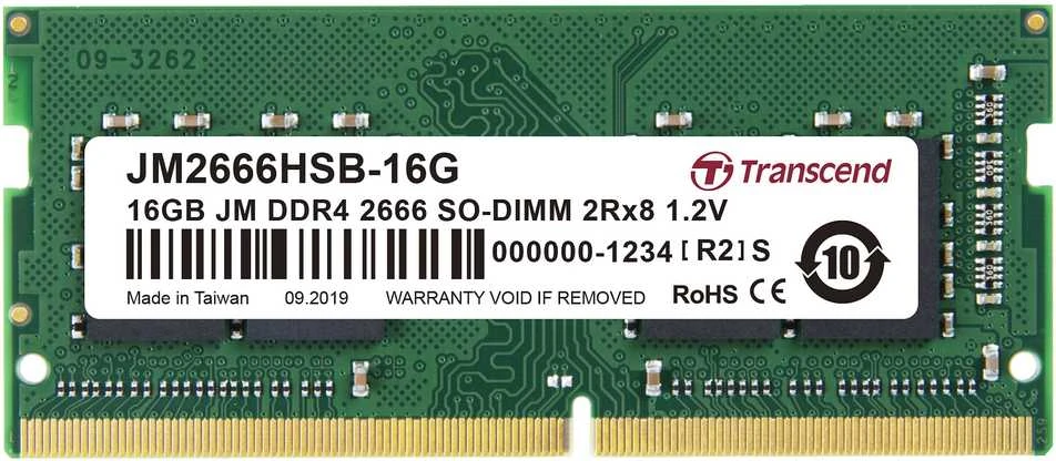 RAM TRANSCEND 16GB JM DDR4 2666Mhz SO-DIMM 2Rx8 1Gx8 CL19 1,2V