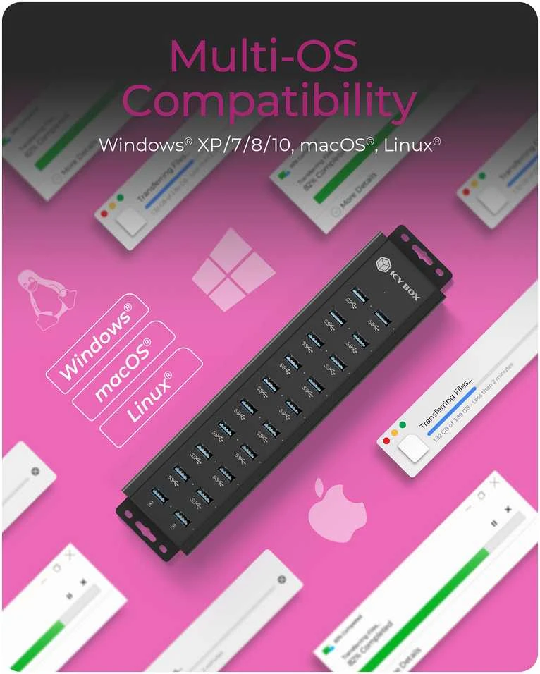 Raidsonic | 20-in-1 USB HUB su maitinimo šaltiniu, įjungimo/išjungimo mygtuku ir tvirtinimo laikikliais | IB-HUB1720-U3