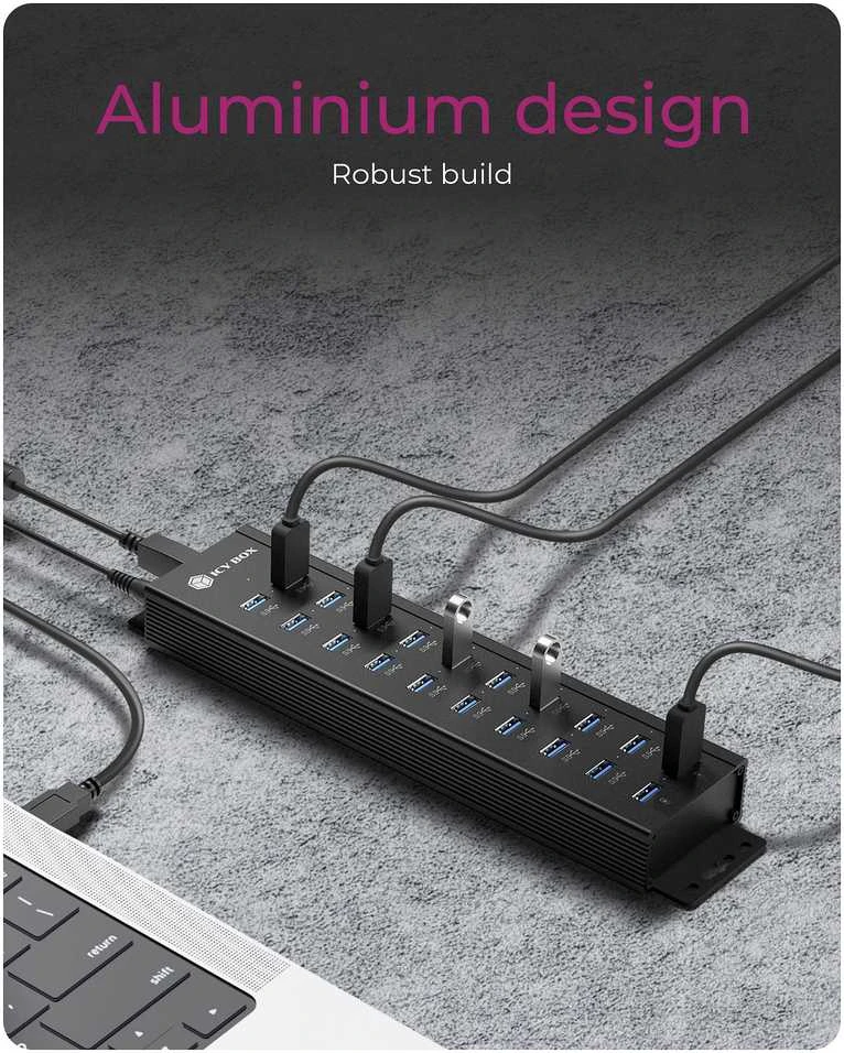 Raidsonic | 20-in-1 USB HUB su maitinimo šaltiniu, įjungimo/išjungimo mygtuku ir tvirtinimo laikikliais | IB-HUB1720-U3