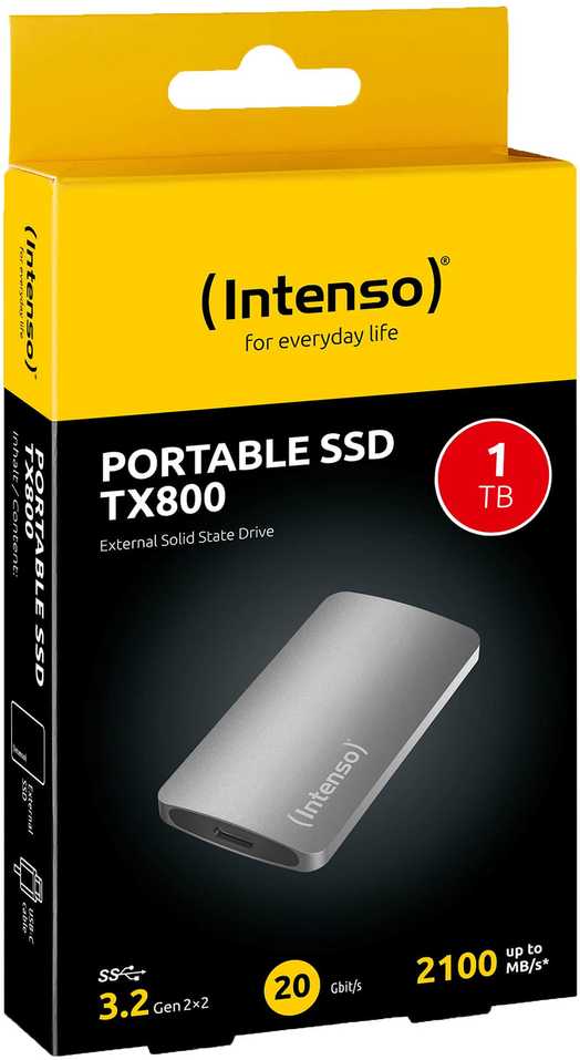 Kietasis diskas „Intenso Externe SSD TX800 1 TB“ – antracito spalvos, USB-A 3.2 Gen 2x2 (20 Gbit/s)
